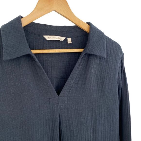 Soft Surroundings key Biscayne black gauzy collared tunic size medium - Picture 4 of 7